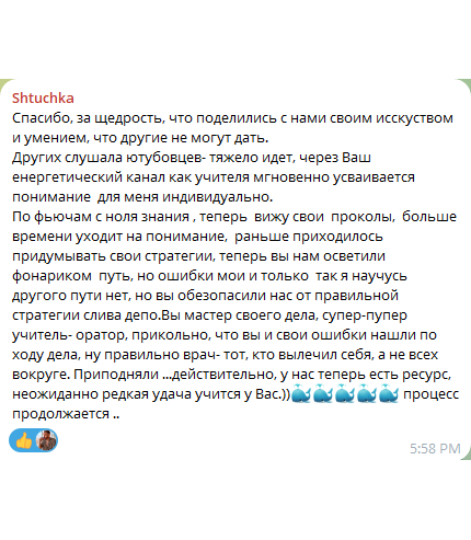 Скриншот отзыва из Telegram